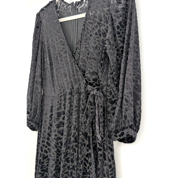 Calvin Klein Black‎ Sheer Leopard Velvet Burnout Wrap Dress Gothic Glam  8 - Picture 7 of 16
